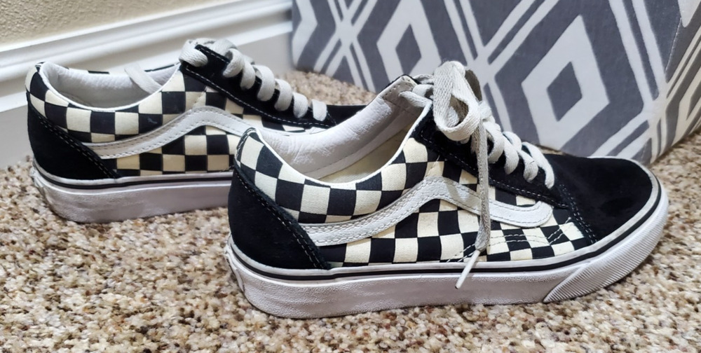 Vans Old Skool Checkerboard Shoes Women’s 6.5 Black White Skate Sneakers